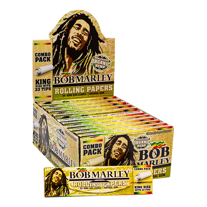 BOB Marley Unbleached king size Rolling Paper Combo with 33tips ct 24