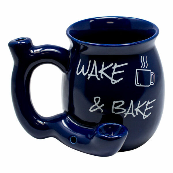 WAKE AND BAKE BLUE CERAMIC MUG PIPE